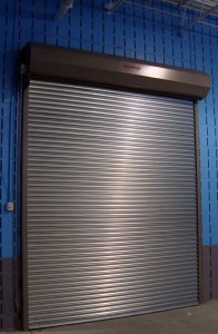 a closed rolling fire door